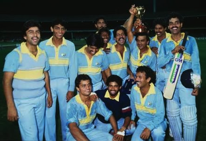 Indian Cricket Team with the World Championship of Cricket Trophy